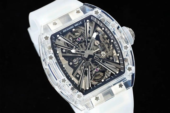 Top Richard Mille collectible watches Men's Black Plate Rubber Band Automatic Mechanical Tourbillon Front View
