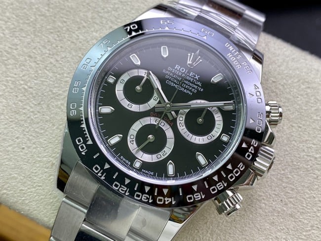 top-tierRolexDaytona black Taodi stainless steelreplica watch front view