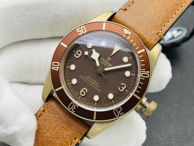 top-tier Tudor Biwan bronze model M79250BA-0001 orange strap watch front view
