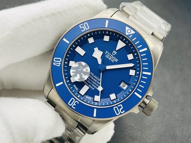 top-tier Tudor 25500TN blue titanium watch front view