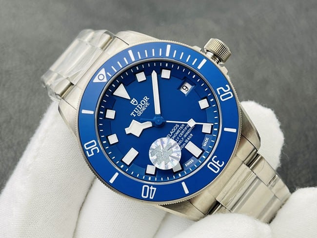 top-tier Tudor 25500TN blue titanium watch front view