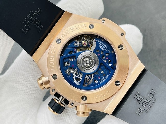 top-tier replicaHublot Big Bang Series 44MM gold case blue rubber watch movement picture