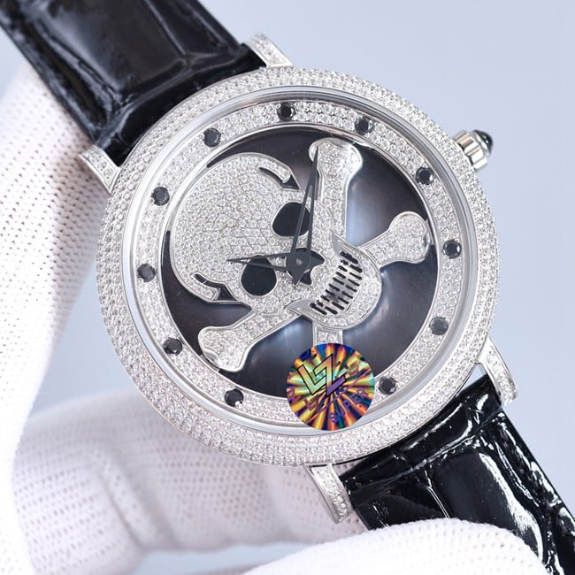 top-tier real diamond Anglia time series skull watch front view