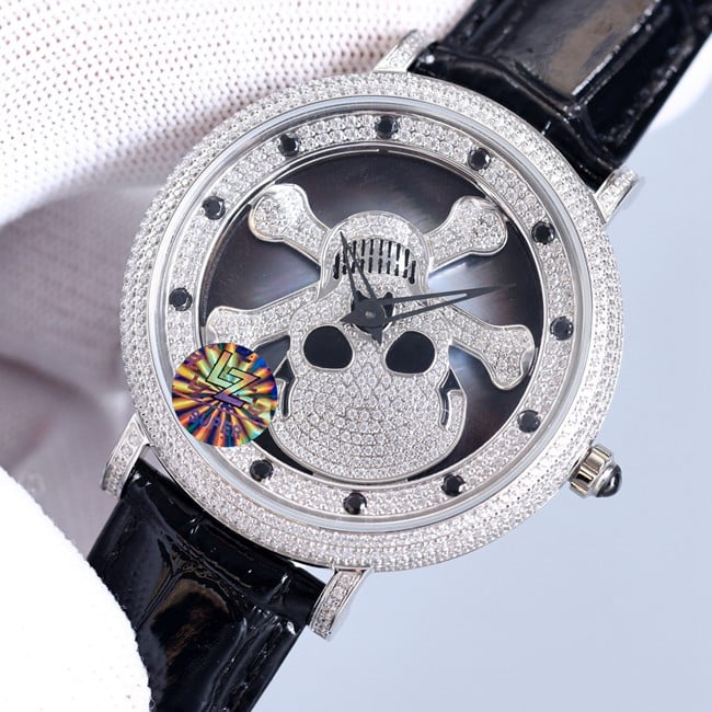 top-tier real diamond Anglia time series skull watch front view