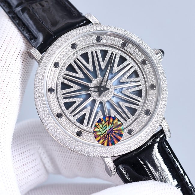 Top-tier genuine diamond Anglia Time Series cowhide watch front view