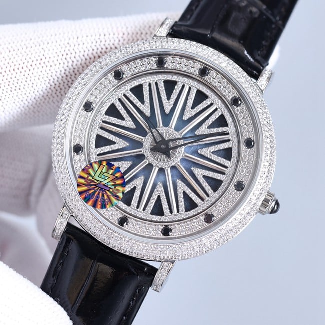 Top-tier genuine diamond Anglia Time Series cowhide watch front view