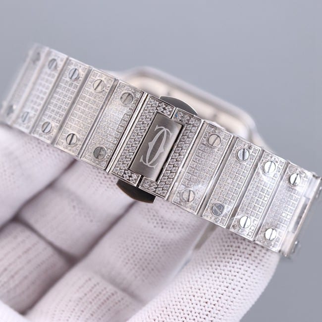 top-tier real diamond replicaCartier Santos baby's breath black dial watch clasp picture