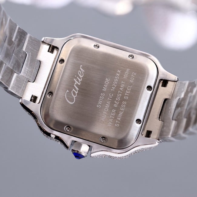 top-tier real diamond replicaCartier Santos baby's breath black dial watch movement picture