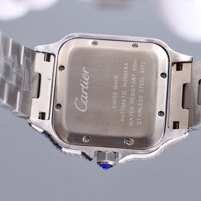 top-tier real diamond replicaCartier Santos baby's breath white dial watch movement picture