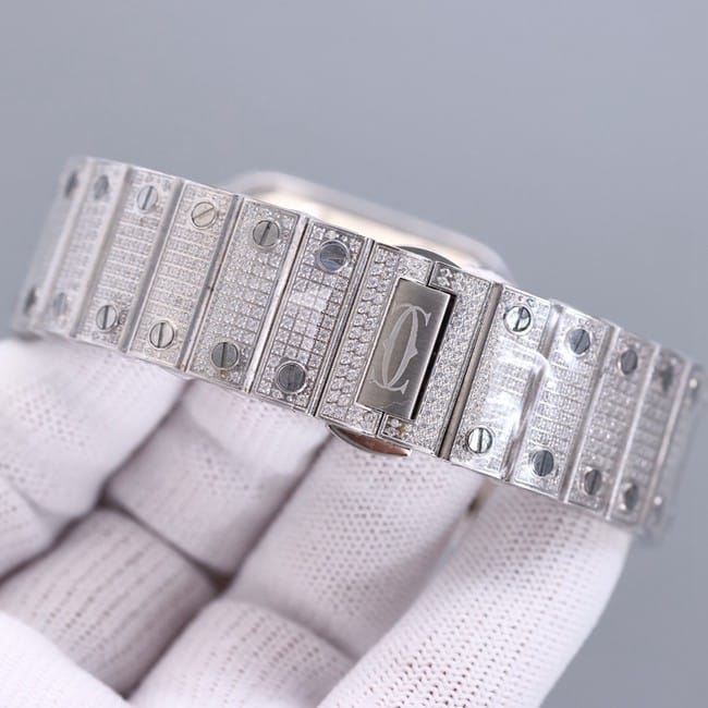 top-tier real diamond replicaCartier Santos baby's breath white dial watch clasp picture