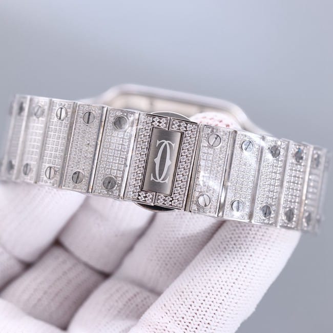 top-tier real diamond replicaCartier Santos Gypsophila blue dial watch clasp picture