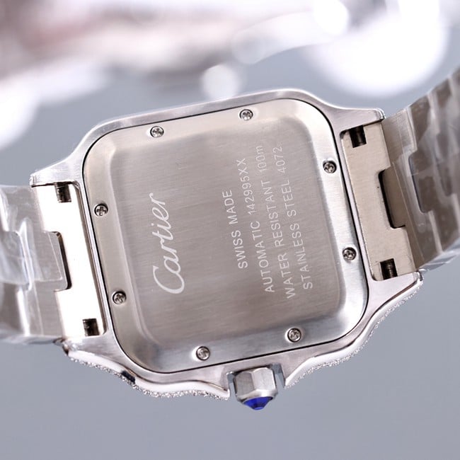 top-tier real diamond replicaCartier Santos baby's breath blue dial watch movement picture