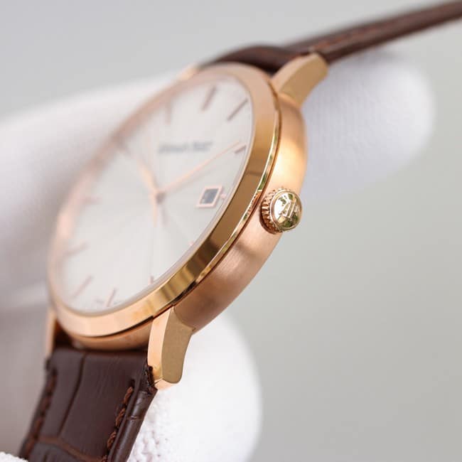 top-tier replicaAudemars PiguetJULES AUDEMARS series three-hand rose gold steel case side view