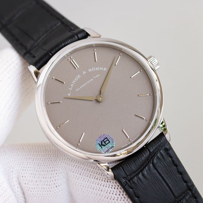 top-tier Lange SAXONIA series two-hand silver steel case front view