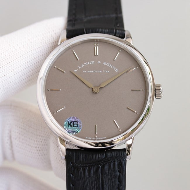 top-tier Lange SAXONIA series two-hand silver steel case front view