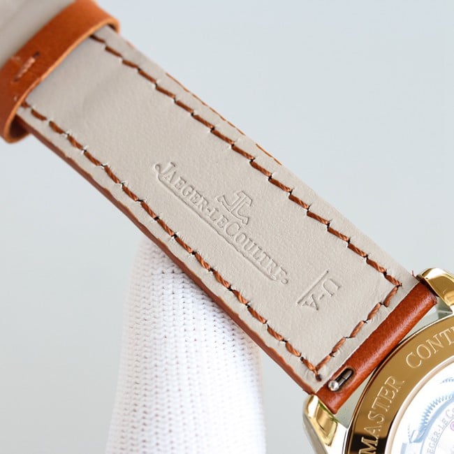 TW factory top-tier replicaJaeger-LeCoultre geographer master series rose gold color steel case red leather strap watch leather strap picture
