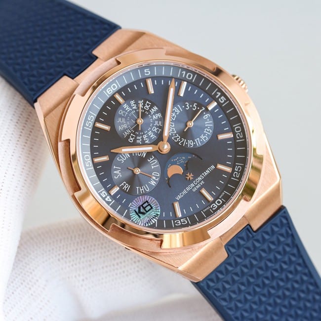 top-tier Vacheron Constantin series rose gold color steel case perpetual calendar multi-function watch front view