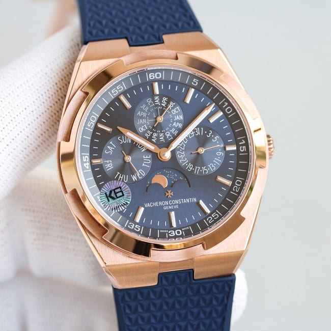 top-tier Vacheron Constantin series rose gold color steel case perpetual calendar multi-function watch front view