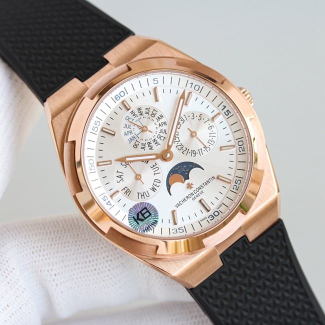 top-tier Vacheron Constantin series rose gold color steel case perpetual calendar multi-function watch front view
