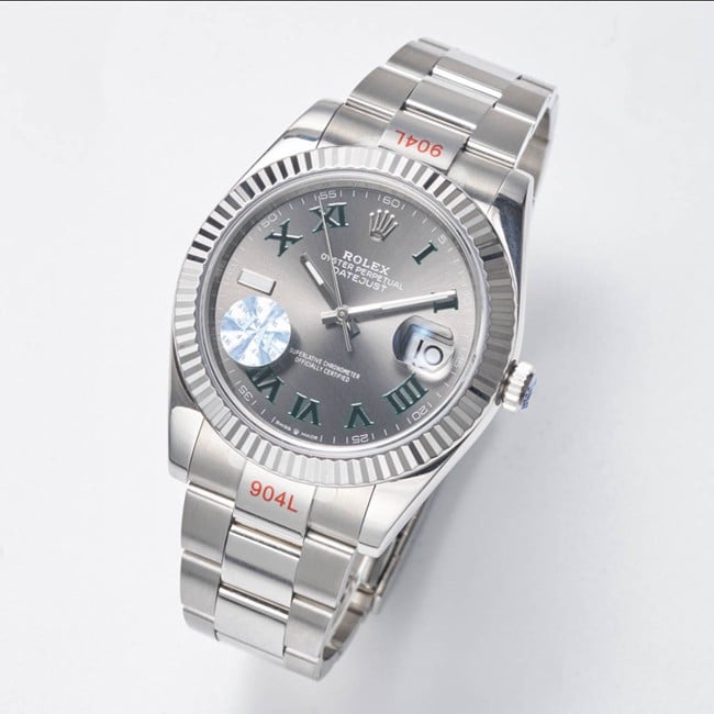 WF Factory Top Rolex 41mm Logbook Series Gray Disc Steel Strap Watch Front View
