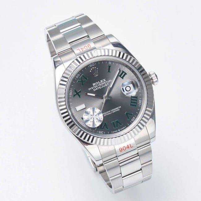 WF Factory Top Rolex 41mm Logbook Series Gray Disc Steel Strap Watch Front View