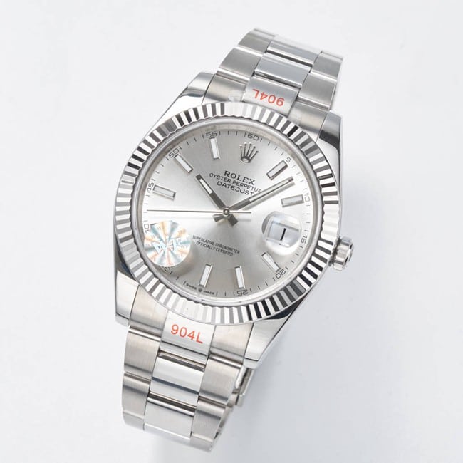 WF factory top-tier replicaRolex41mm log series silver dialsteel bracelet watch front view