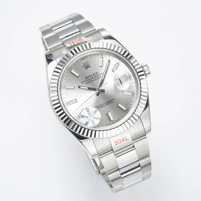 WF factory top-tier replicaRolex41mm log series silver dialsteel bracelet watch front view