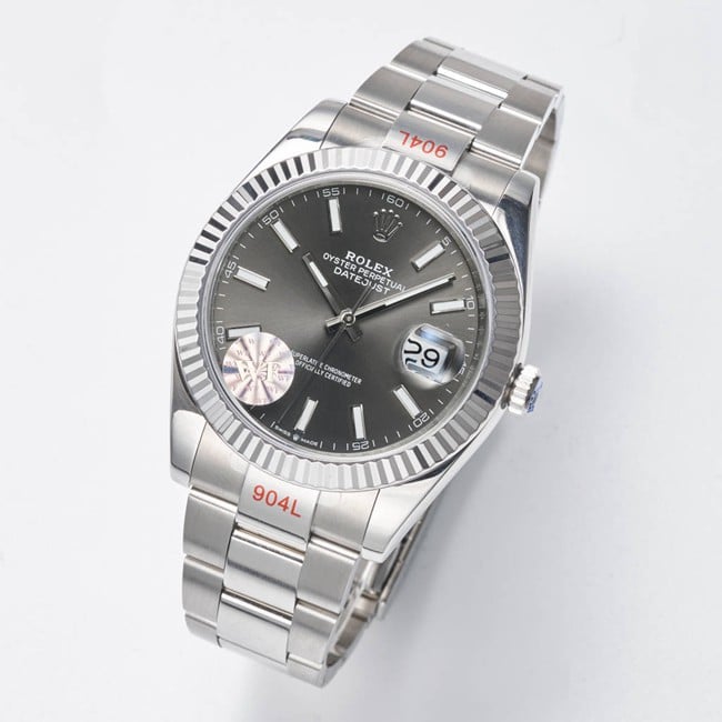 WF factory top-tier replicaRolex41mm log series black dialsteel bracelet watch front view