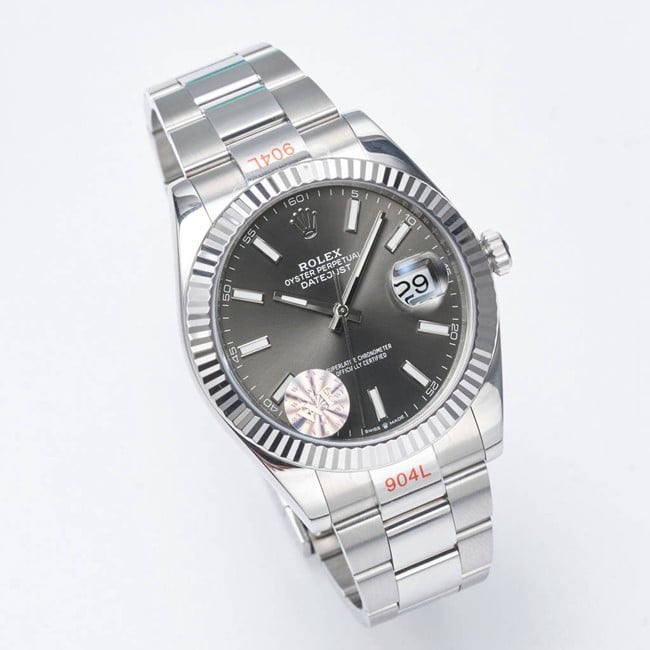 WF factory top-tier replicaRolex41mm log series black dialsteel bracelet watch front view