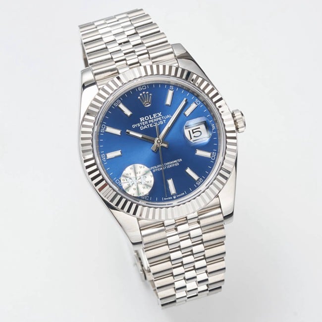 WF factory top-tier watch Rolex41mm log series blue dialsteel bracelet watch front view