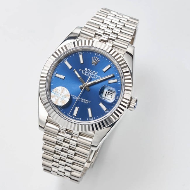 WF factory top-tier watch Rolex41mm log series blue dialsteel bracelet watch front view