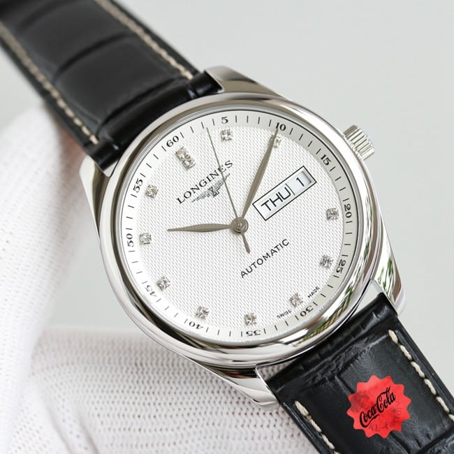 KL factory top-tier watch Longines famous craftsman double date displayl2.775white dial diamond watch front view