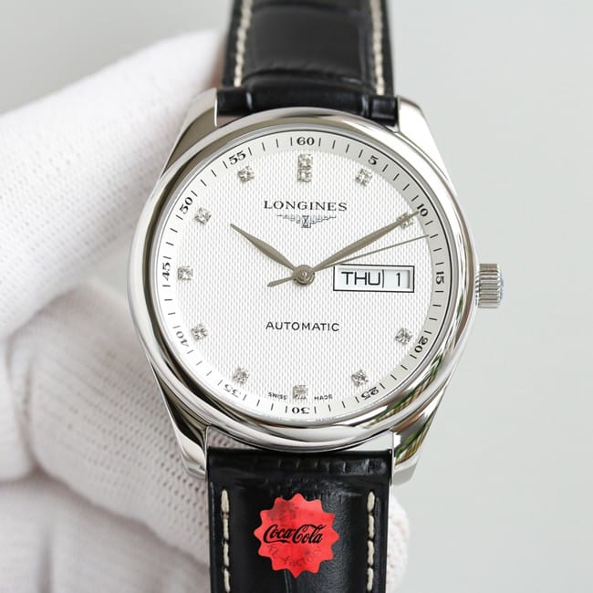 KL factory top-tier watch Longines famous craftsman double date displayl2.775white dial diamond watch front view