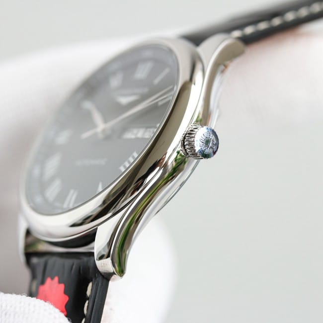 KL factory top-tier watch Longines famous craftsman double date displayl2.775black dial watch side view