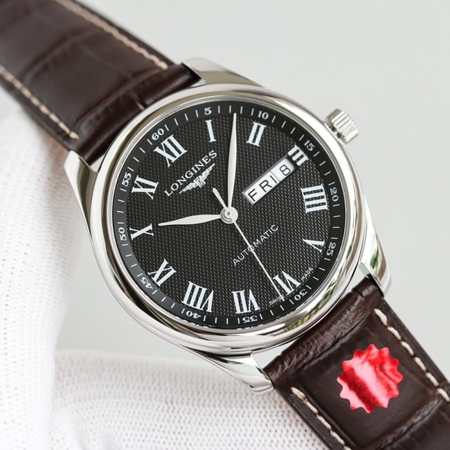 KL factory top-tier watch Longines famous craftsman double date displayl2.775black dial watch front view
