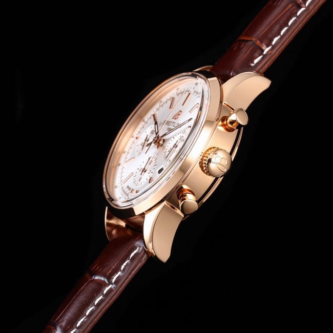 top-tier watch Breitling overseas series chronograph gold steel case watch side view