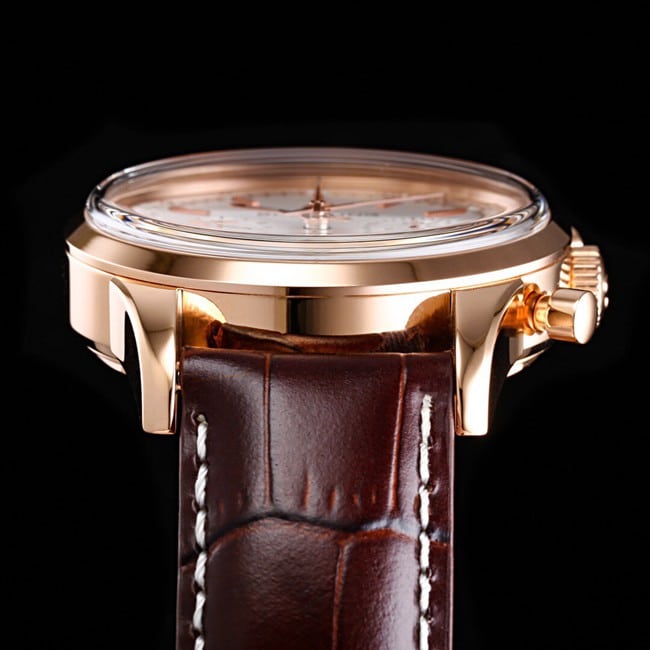 top-tier watch Breitling overseas series chronograph gold steel case watch leather strap picture