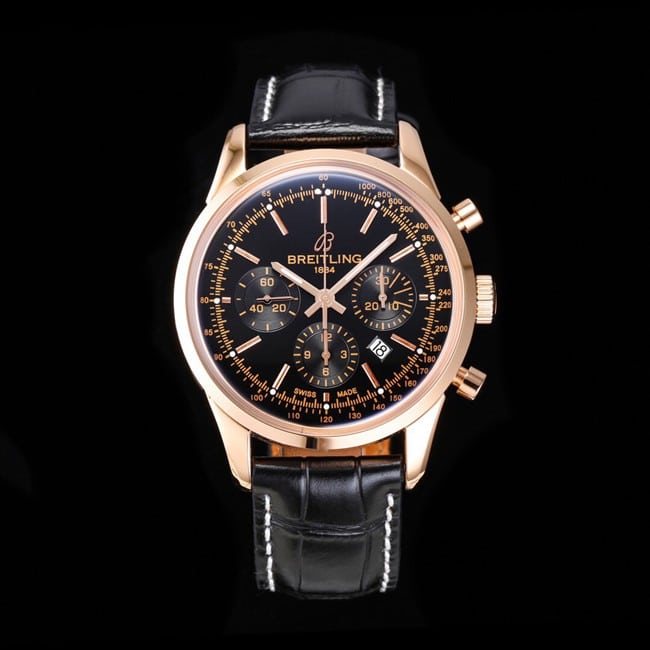 top-tier watch Breitling overseas series chronograph gold steel case watch front view
