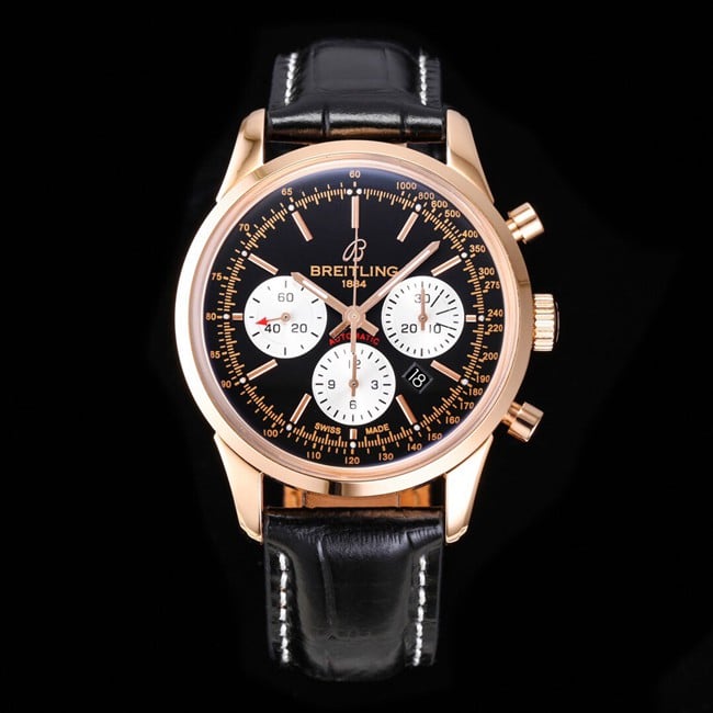 top-tier watch Breitling overseas series chronograph gold steel case watch front view