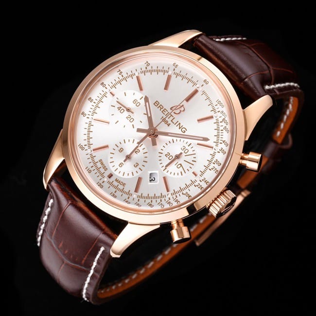 top-tier watch Breitling overseas series chronograph gold steel case watch front view