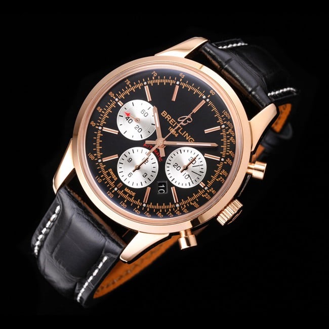 top-tier watch Breitling overseas series chronograph gold steel case watch front view