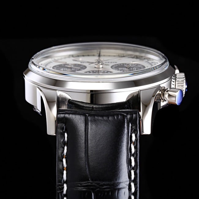 top-tier watch Breitling overseas series chronograph silver steel case watch detail shots