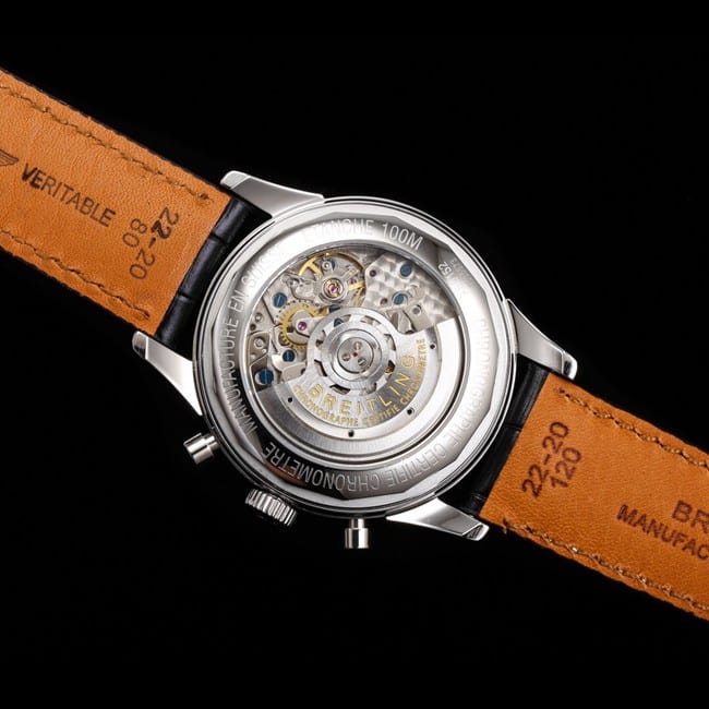 top-tier watch Breitling transoceanic series chronograph silver steel case movement picture