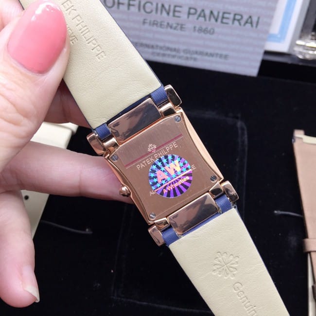 AW factory real diamond replicaPatek Philippewhite dial blue belt ladies' watchmovement picture