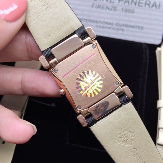 AW factory real diamond replicaPatek Philippewhite dial black belt ladies' watchmovement picture