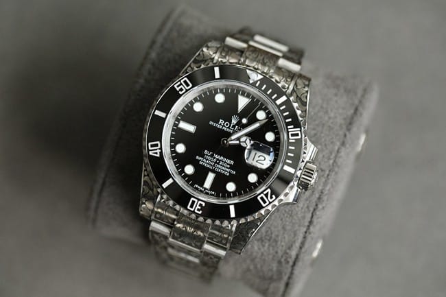 top-tier watch Rolex classic Black Submariner special edition engraving front view