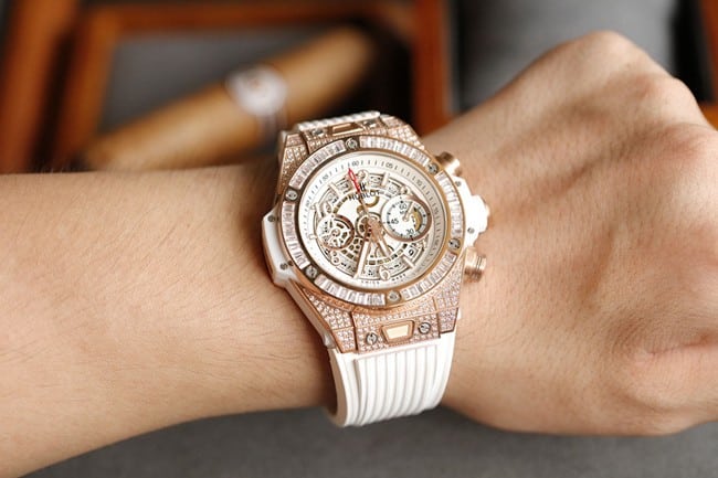 top-tier watch HublotBIG BANG series 411.NM.1170.RXrose gold color case jewelry watch front view