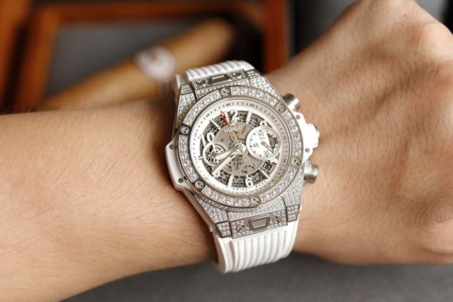 top-tier watch HublotBIG BANG series 411.NM.1170.RX silver shell jewelry watch front view