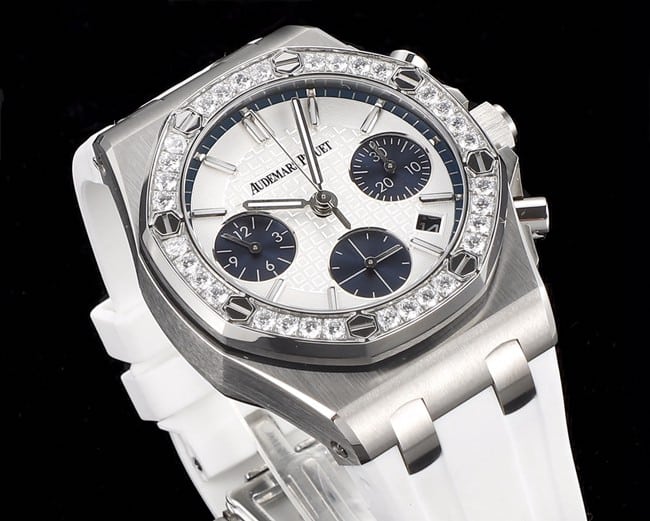 top-tierAudemars Piguetreplica watchAudemars Piguet Royal Oak silver case women's multifunctional chronograph mechanical watch front view
