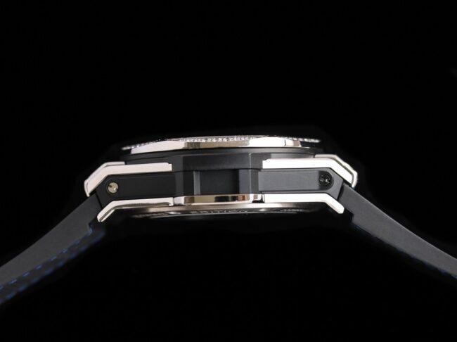 top-tier watch Hublot series tattoo OEM1:1 open mold white steel blue dial ring diamond men's mechanical watch side view